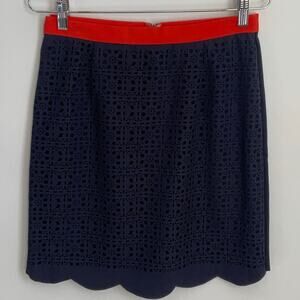 Pixley Stacey Navy Scallop hem cut out detail size small NWT